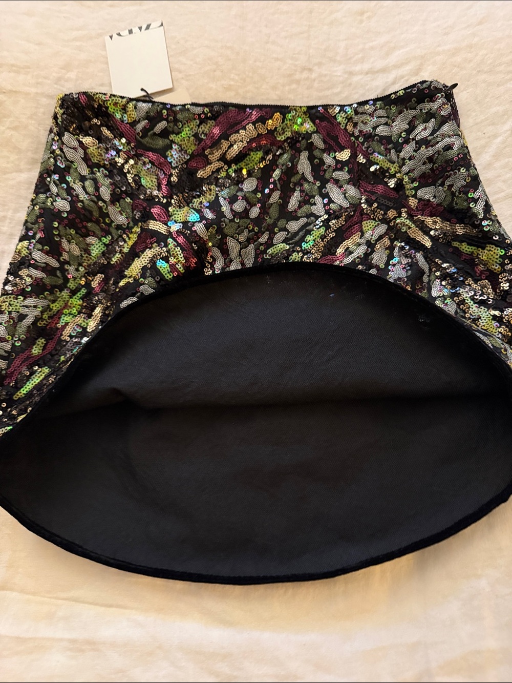 Zara NWT multicolor Sequin Mini Skirt on black underlay size Small - Picture 10 of 14
